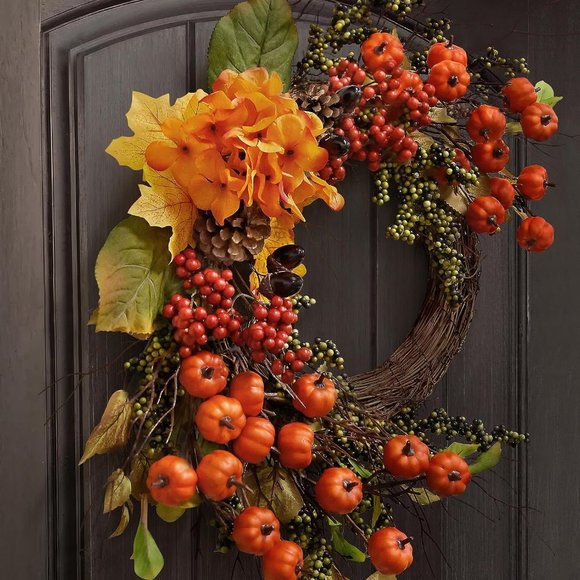 26 Inch Mini Pumpkins Berries Fall Wreaths for Front Door Dacoration - Picture 1 of 10